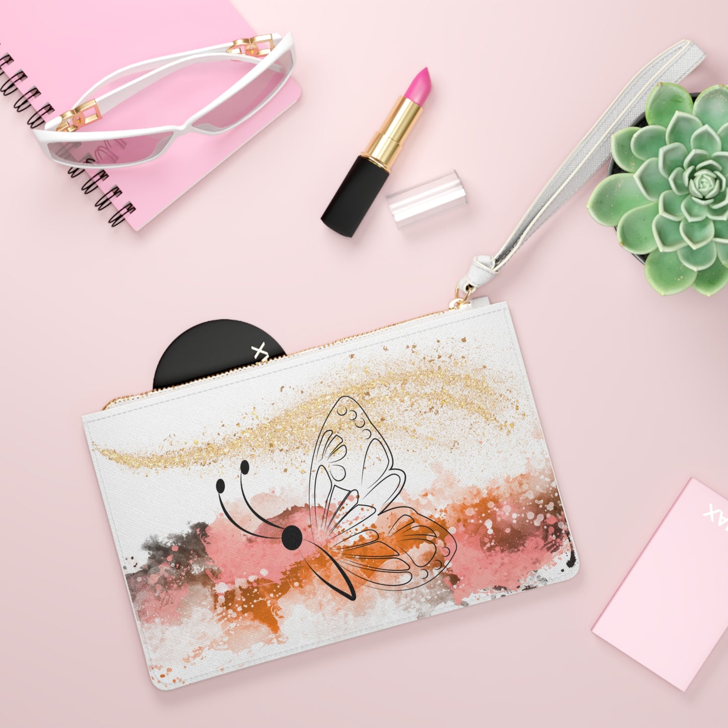 Watercolor Butterfly Clutch Bag – Artistic Wristlet – Boho Chic Travel Accessory