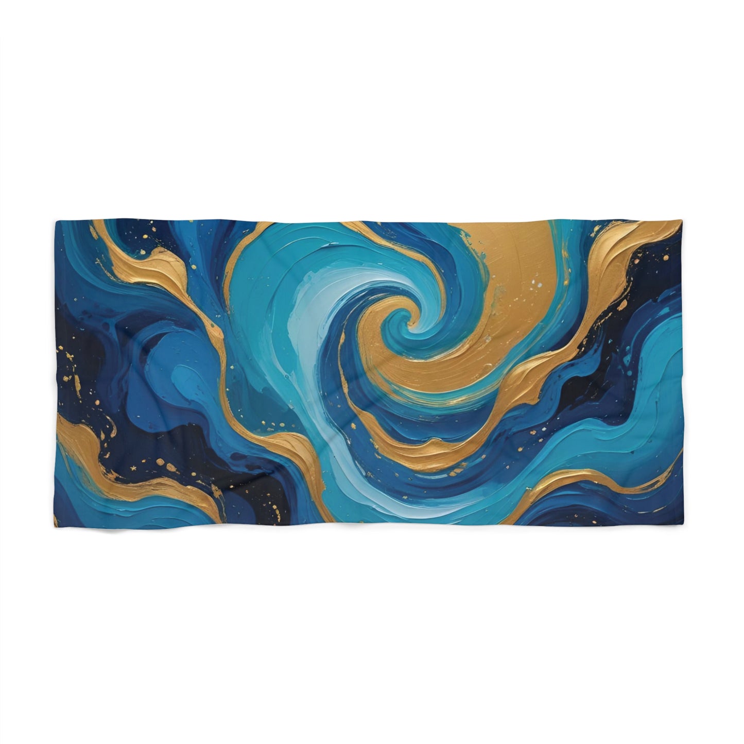 Tide Dreams Beach Towel – Celestial Ocean Swirl Print, Blue and Gold Abstract Pool Towel, Stardust Cove Summer Collection