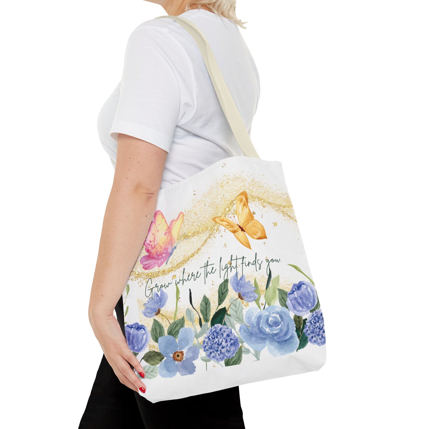 Inspirational Floral Tote Bag - "Grow Where the Light Finds You"