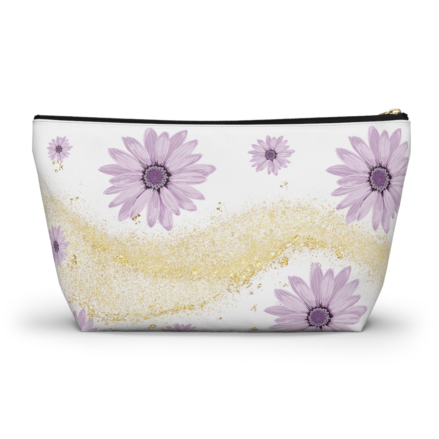 Floral Gold Sparkle Accessory Pouch, Perfect for Makeup, Travel, Gifts, and Summer Vibes