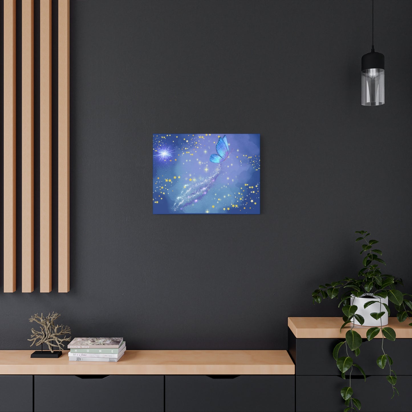 Celestial Butterfly Canvas Wall Art – Galaxy-Inspired Matte Print with Stars and Cosmic Trail