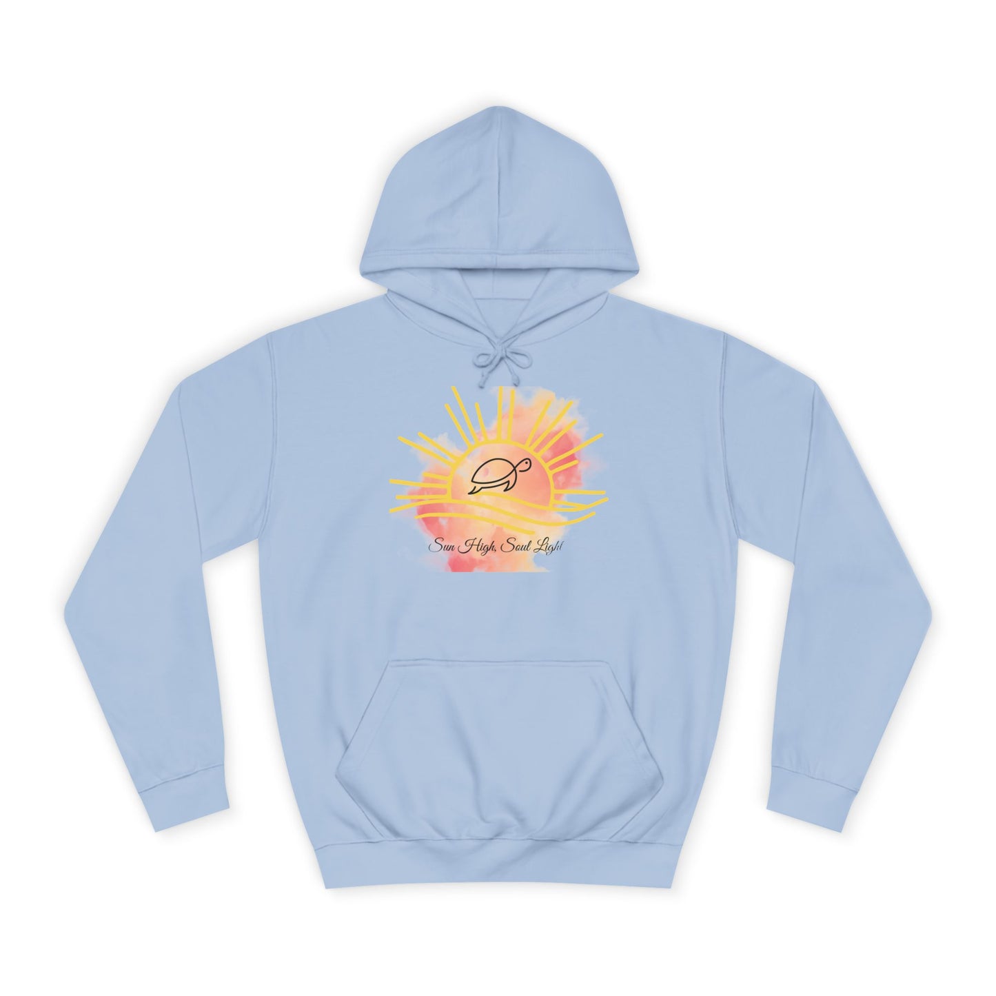 Sun High Soul Soft Hoodie – Watercolor Turtle & Sunrise Sweatshirt | Cozy Coastal Quote Hoodie