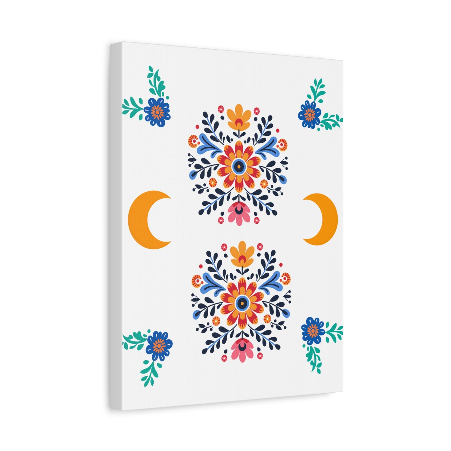 Celestial Bloom Canvas Wall Art – Moon & Floral Folk Art Print | Mystical Home Decor | Stardust Cove Exclusive