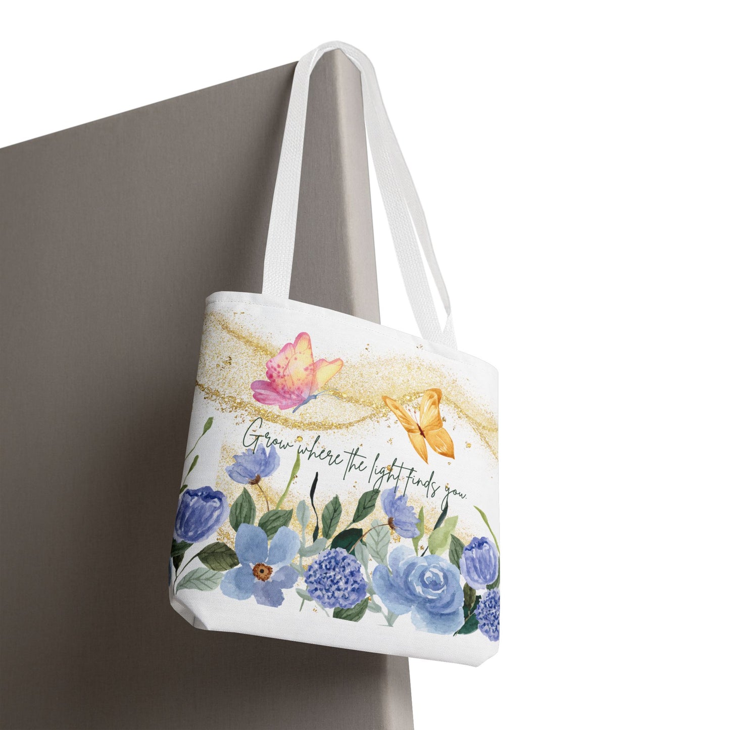 Inspirational Floral Tote Bag - "Grow Where the Light Finds You"