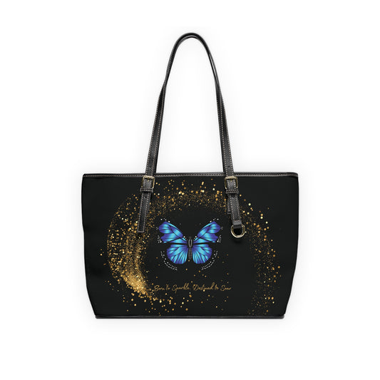 Celestial Butterfly PU Leather Shoulder Bag – Gold Stardust Black Tote | Mystical Vegan Handbag