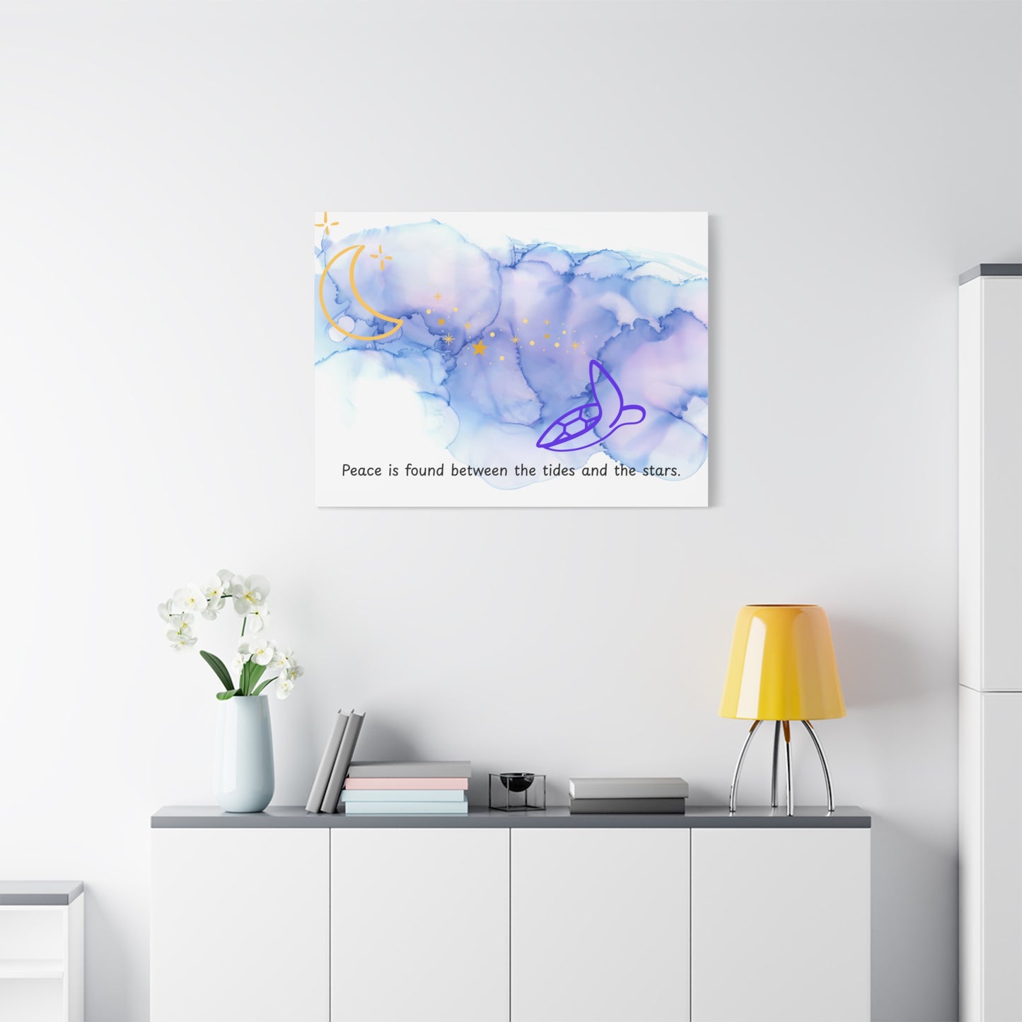 Inspirational Canvas Art - 'Peace is Found Between the Tides and the Stars' Celestial Ocean Canvas Wall Art – Moon, Stars & Tides Quote | Stardust Cove