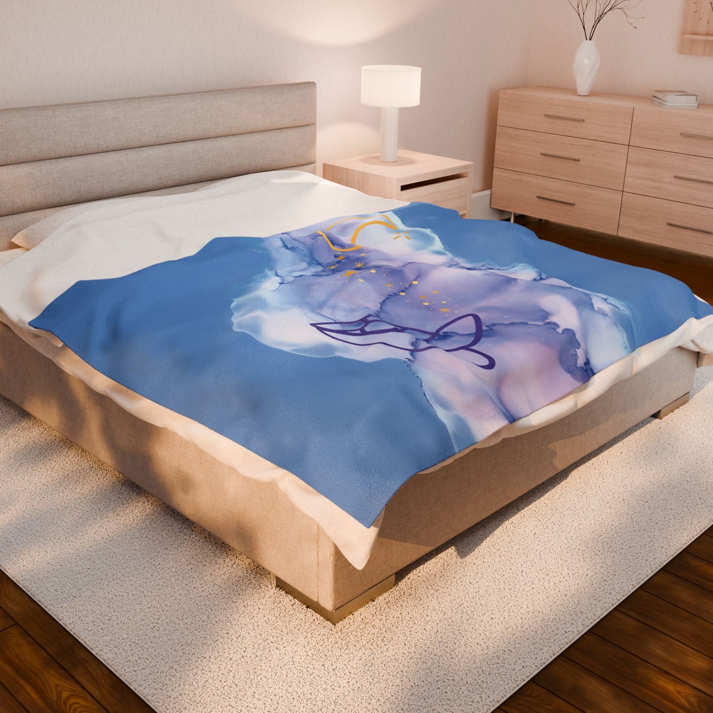 Dreamy Turtle & Moon Velveteen Plush Blanket - Cozy Nighttime Decor