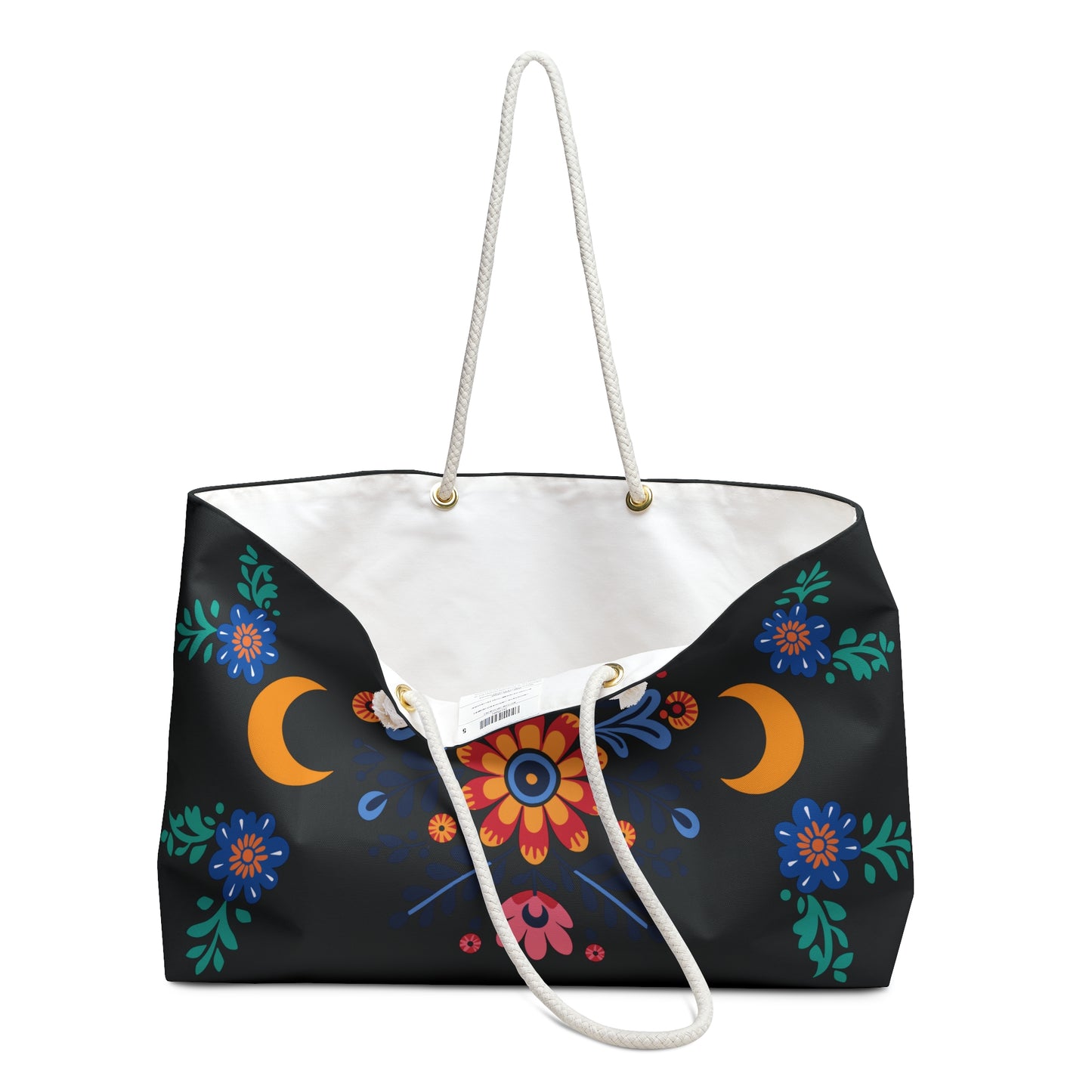 Celestial Bloom Weekender Bag – Boho Moon & Floral Travel Tote | Mystical Folk Art Carryall | Stardust Cove
