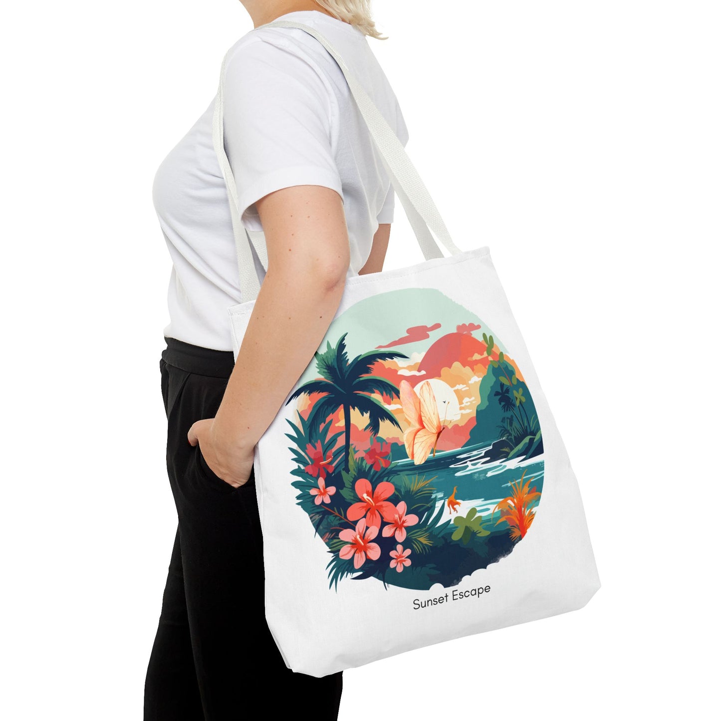 Sunset Escape Tote Bag – Tropical Butterfly Design | “Drift. Dream. Escape.” | Stardust Cove