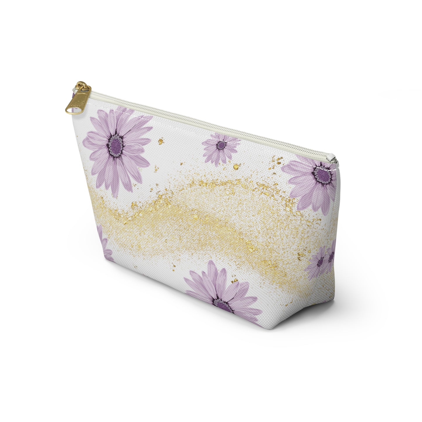 Floral Gold Sparkle Accessory Pouch, Perfect for Makeup, Travel, Gifts, and Summer Vibes