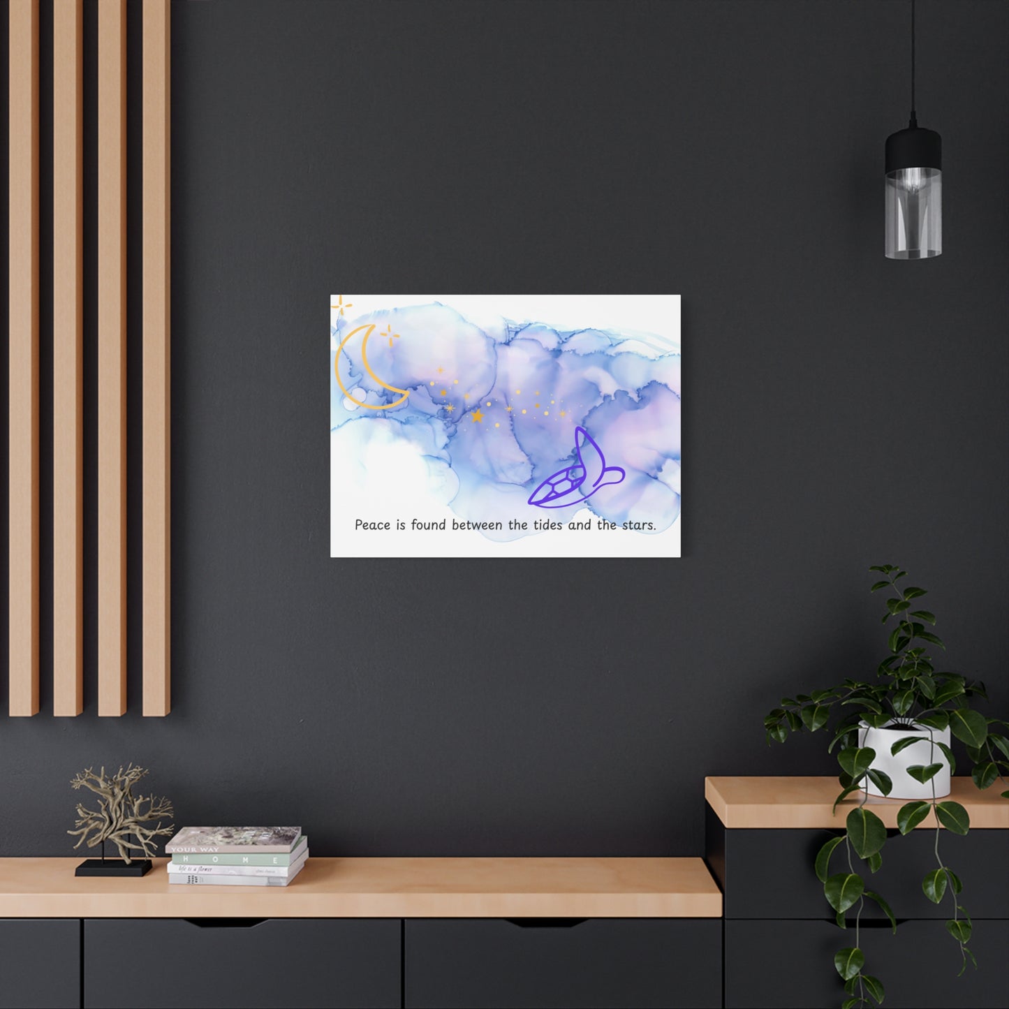 Inspirational Canvas Art - 'Peace is Found Between the Tides and the Stars' Celestial Ocean Canvas Wall Art – Moon, Stars & Tides Quote | Stardust Cove