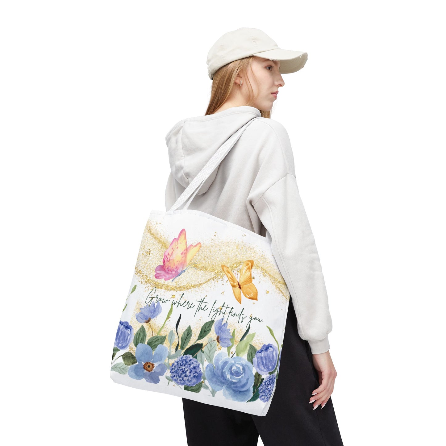 Inspirational Floral Tote Bag - "Grow Where the Light Finds You"