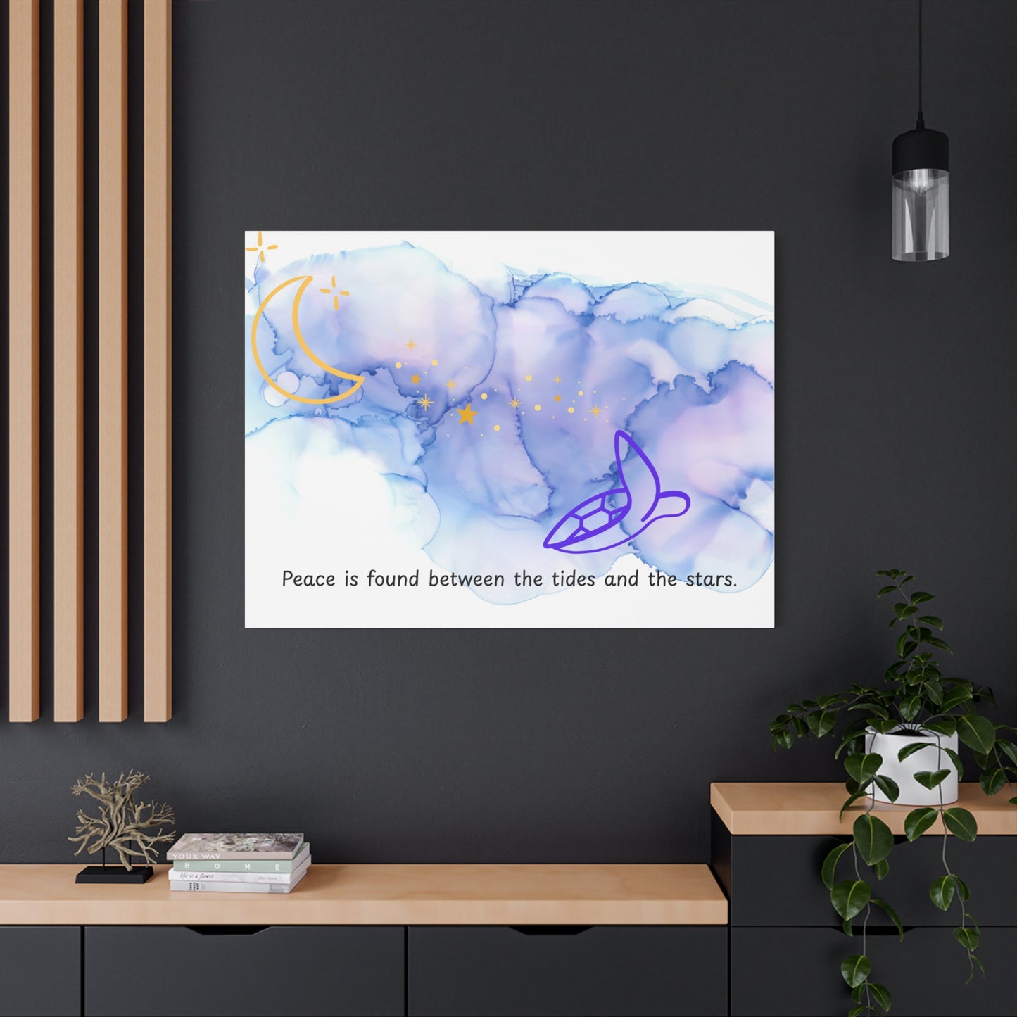Inspirational Canvas Art - 'Peace is Found Between the Tides and the Stars' Celestial Ocean Canvas Wall Art – Moon, Stars & Tides Quote | Stardust Cove