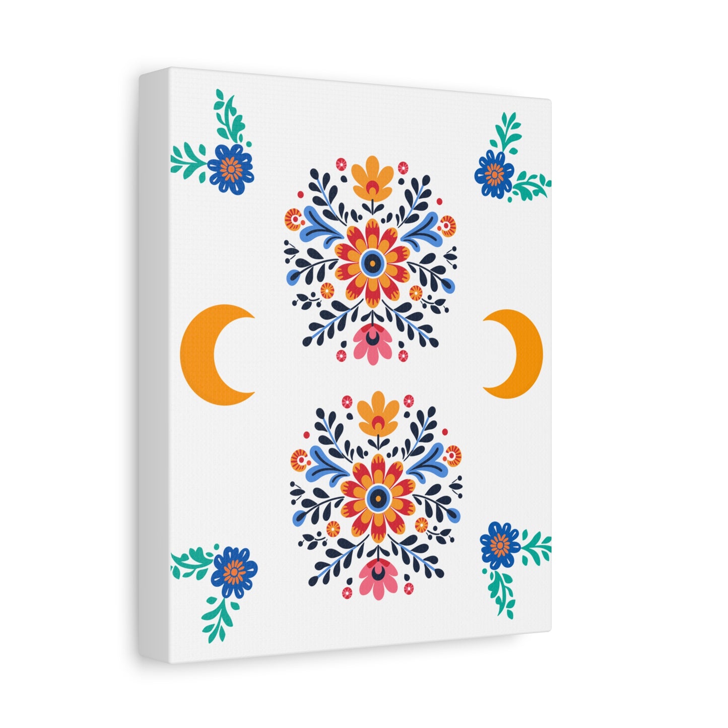 Celestial Bloom Canvas Wall Art – Moon & Floral Folk Art Print | Mystical Home Decor | Stardust Cove Exclusive