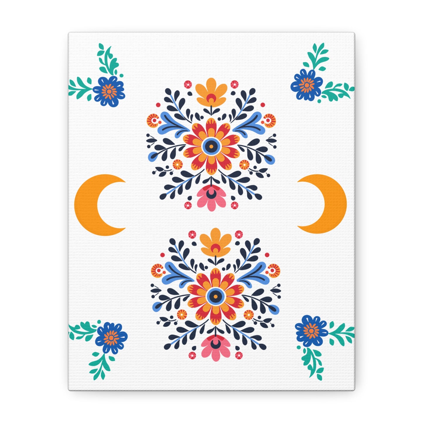 Celestial Bloom Canvas Wall Art – Moon & Floral Folk Art Print | Mystical Home Decor | Stardust Cove Exclusive