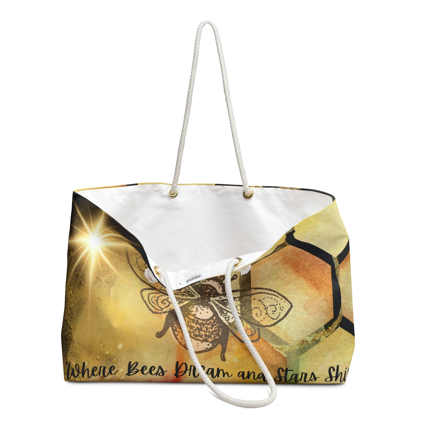 Bee and Honeycomb Celestial Weekender Bag – "Where Bees Dream and Stars Shine" – Large Tote by Stardust Cove