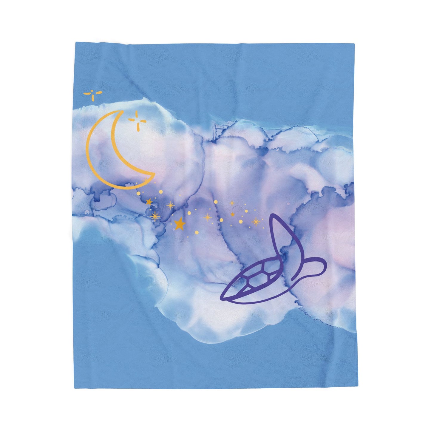 Dreamy Turtle & Moon Velveteen Plush Blanket - Cozy Nighttime Decor