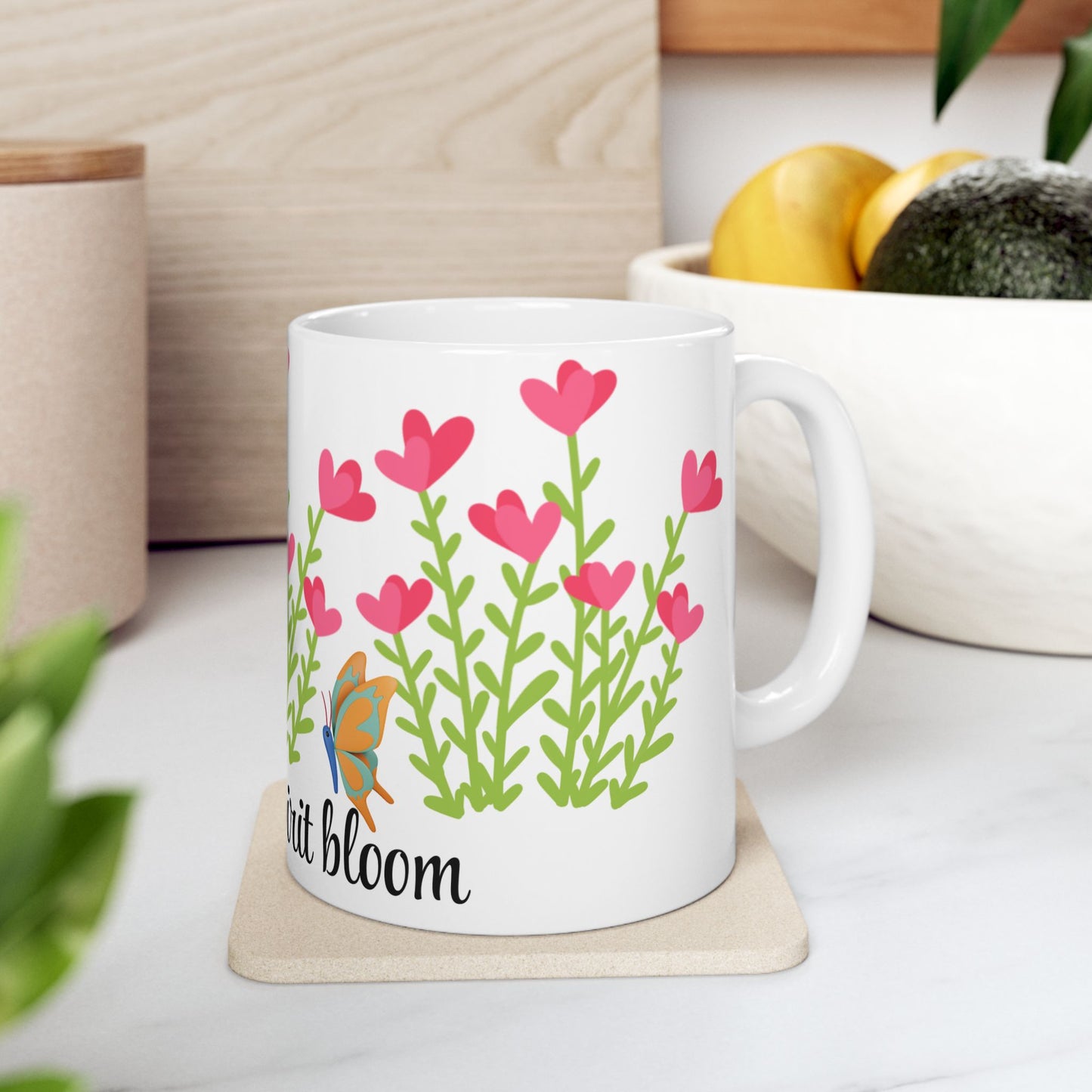 Inspirational Floral Ceramic Mug - Let Your Spirit Bloom (11oz, 15oz)