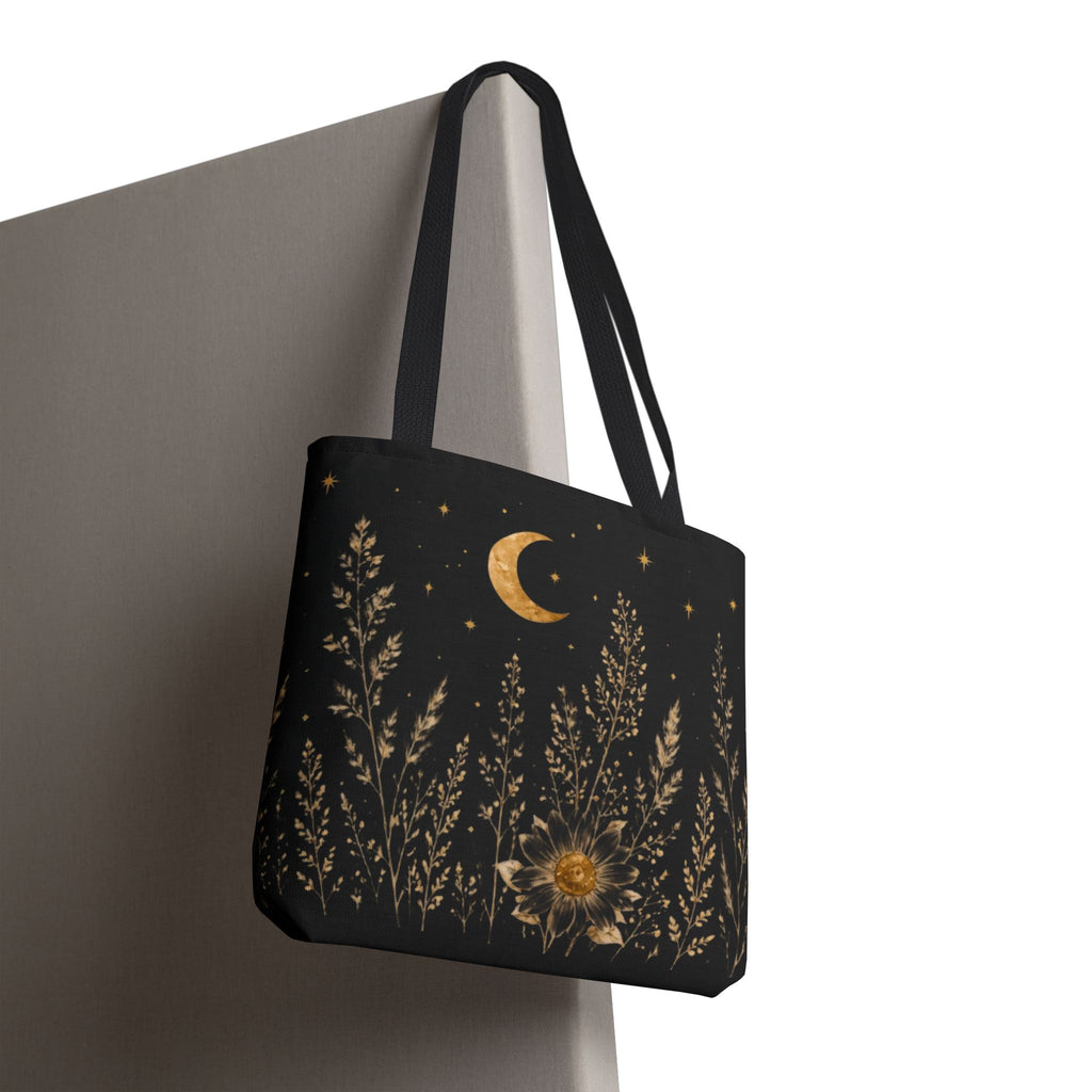 Celestial Wildflower Moon Tote Bag | Boho Botanical Canvas Shoulder Bag