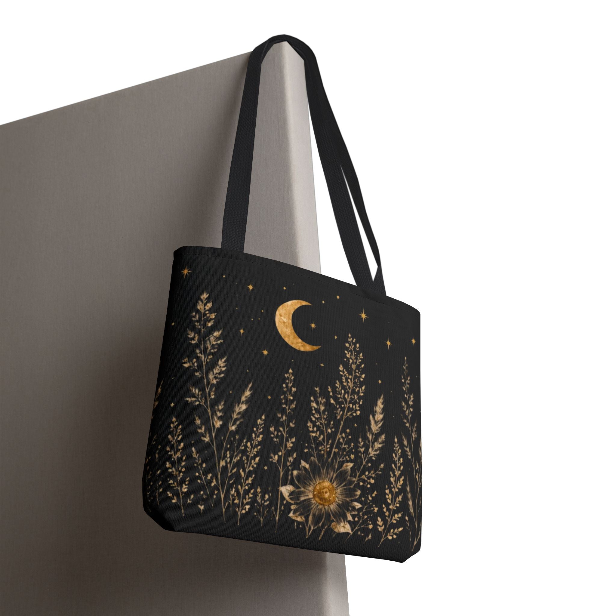 Celestial Wildflower Moon Tote Bag | Boho Botanical Canvas Shoulder Bag