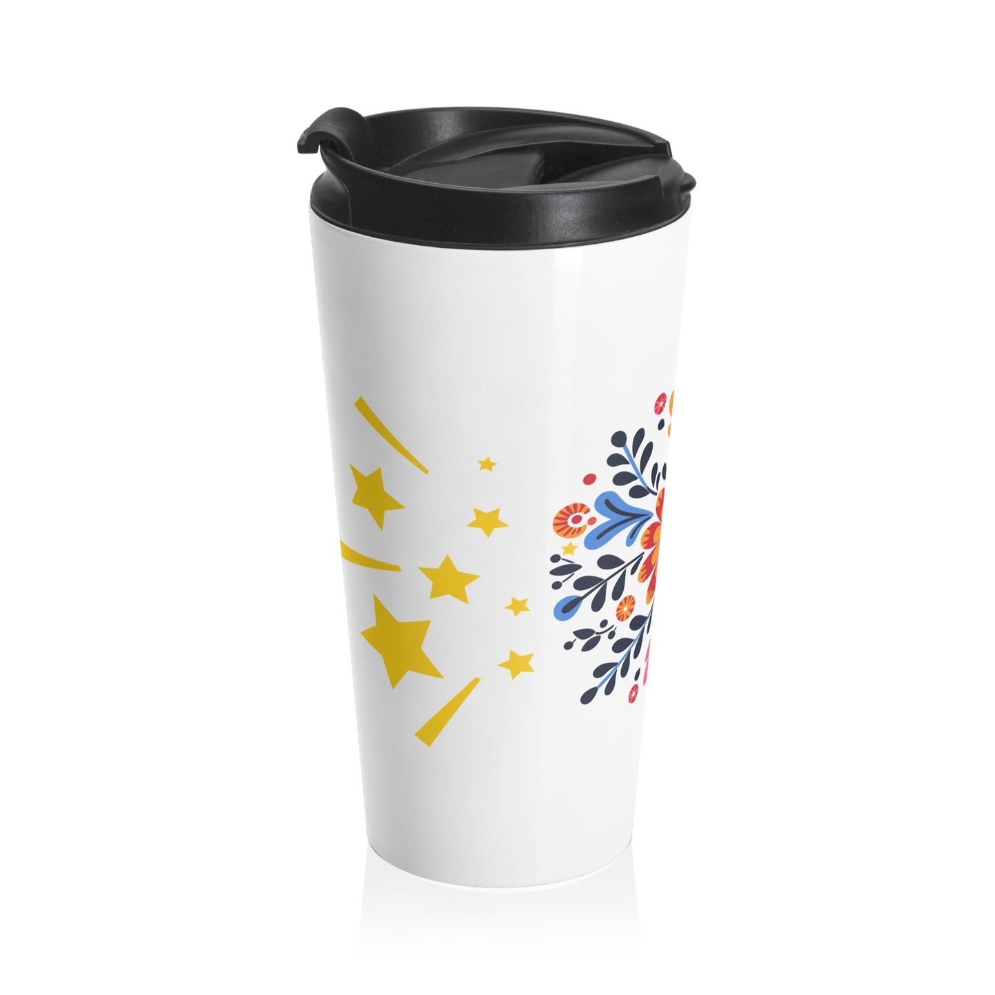 Celestial Bloom Travel Mug – Folk Floral Stainless Steel Tumbler