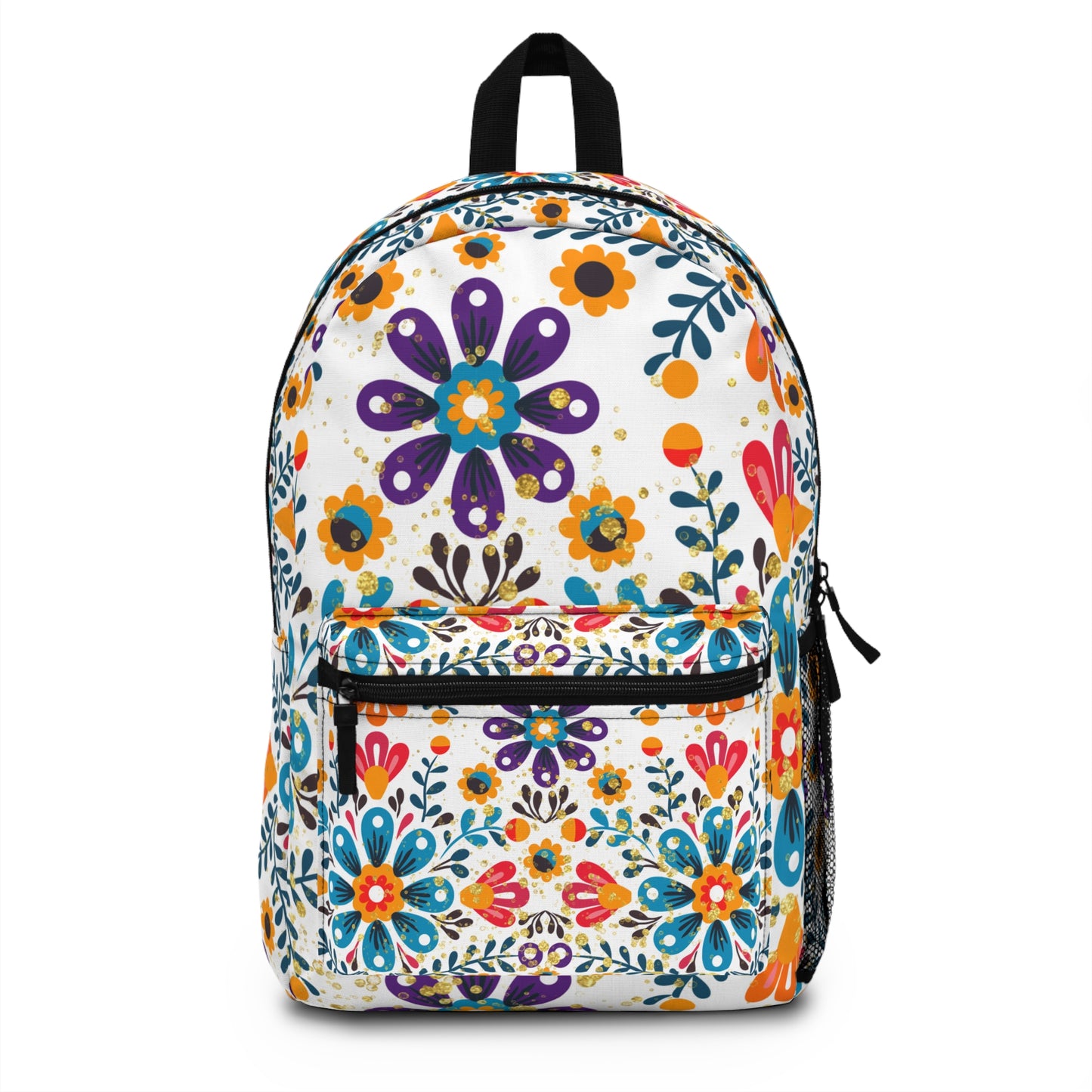 Celestial Bloom Backpack – Vibrant Floral Folk Art School Bag | Boho Bookbag by Stardust Cove