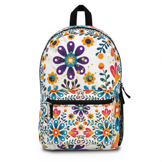 Celestial Bloom Backpack – Vibrant Floral Folk Art School Bag | Boho Bookbag by Stardust Cove