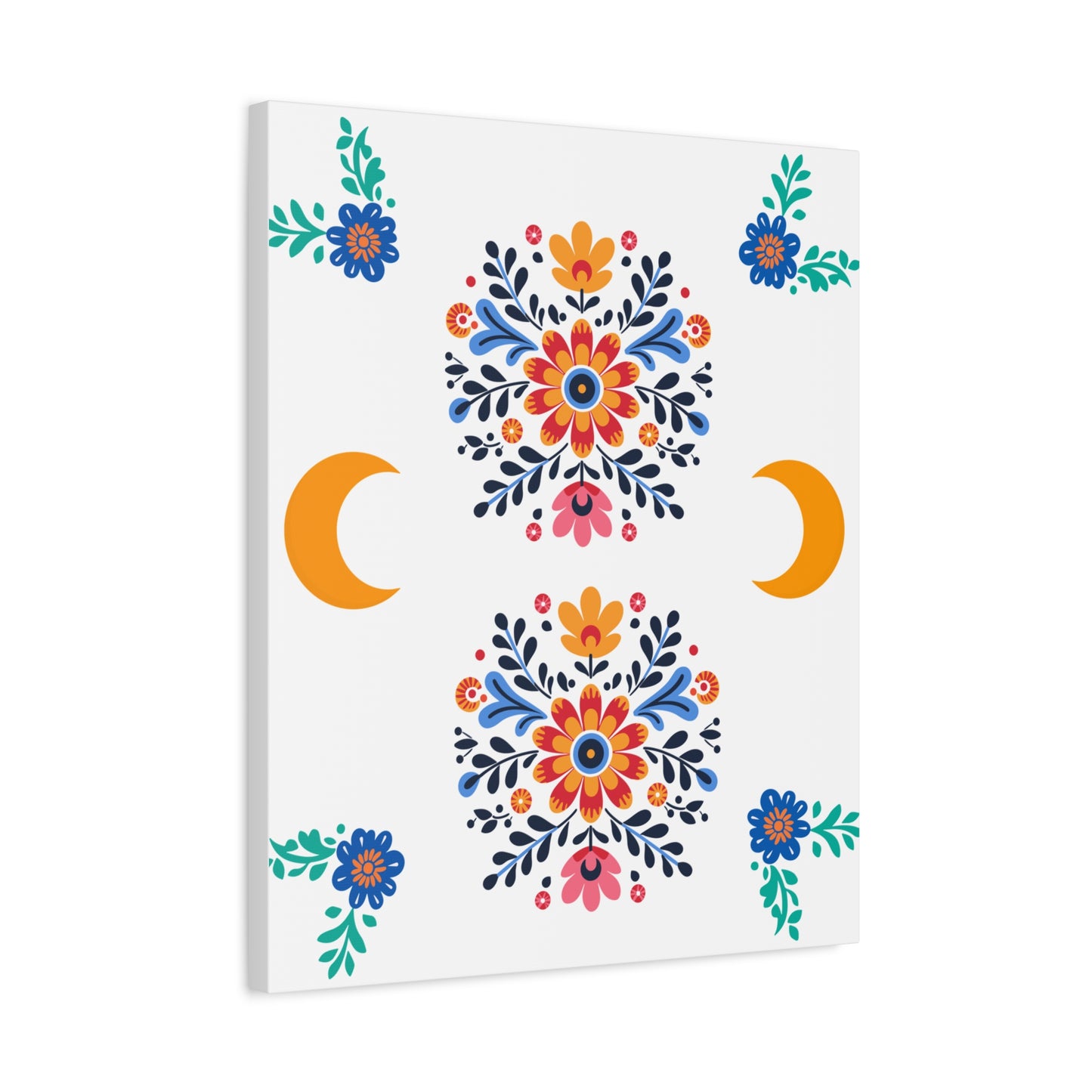 Celestial Bloom Canvas Wall Art – Moon & Floral Folk Art Print | Mystical Home Decor | Stardust Cove Exclusive