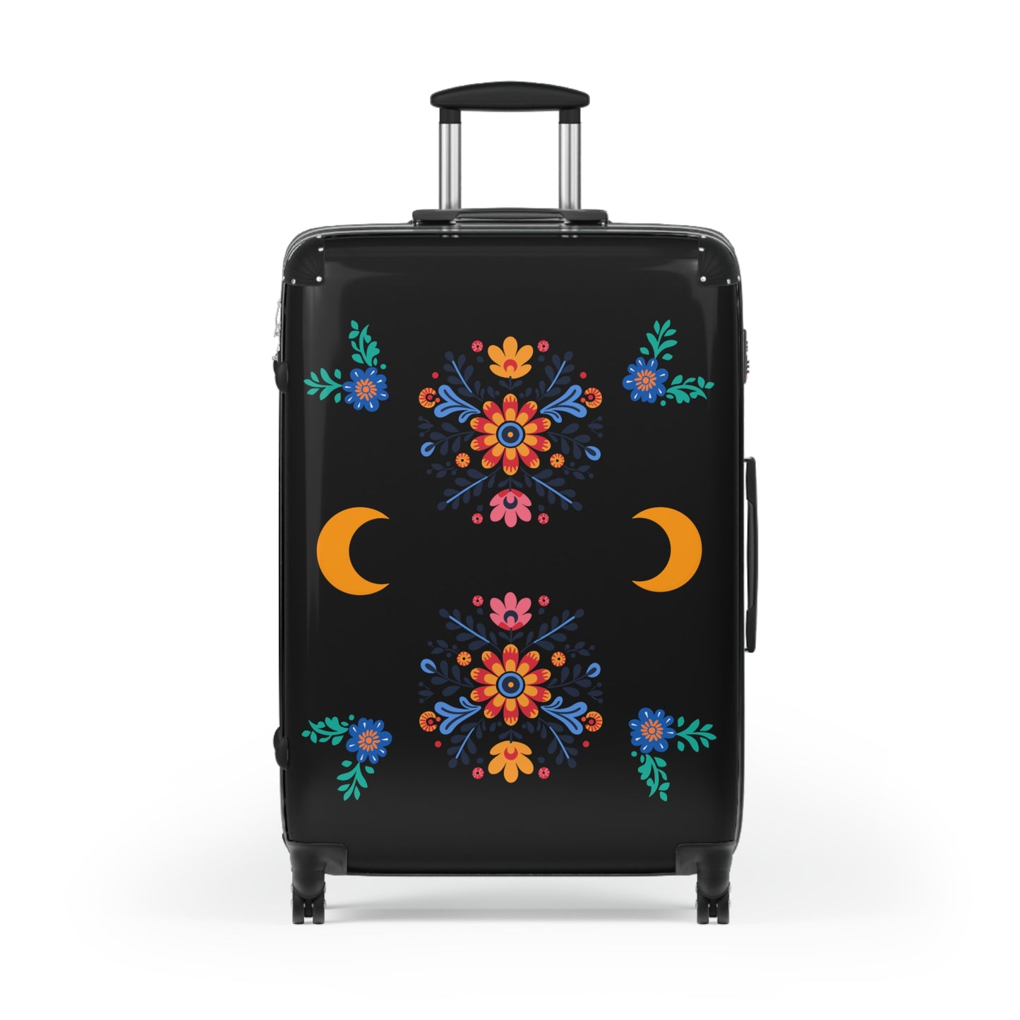 Celestial Bloom Suitcase – Boho Floral Moon Phase Luggage