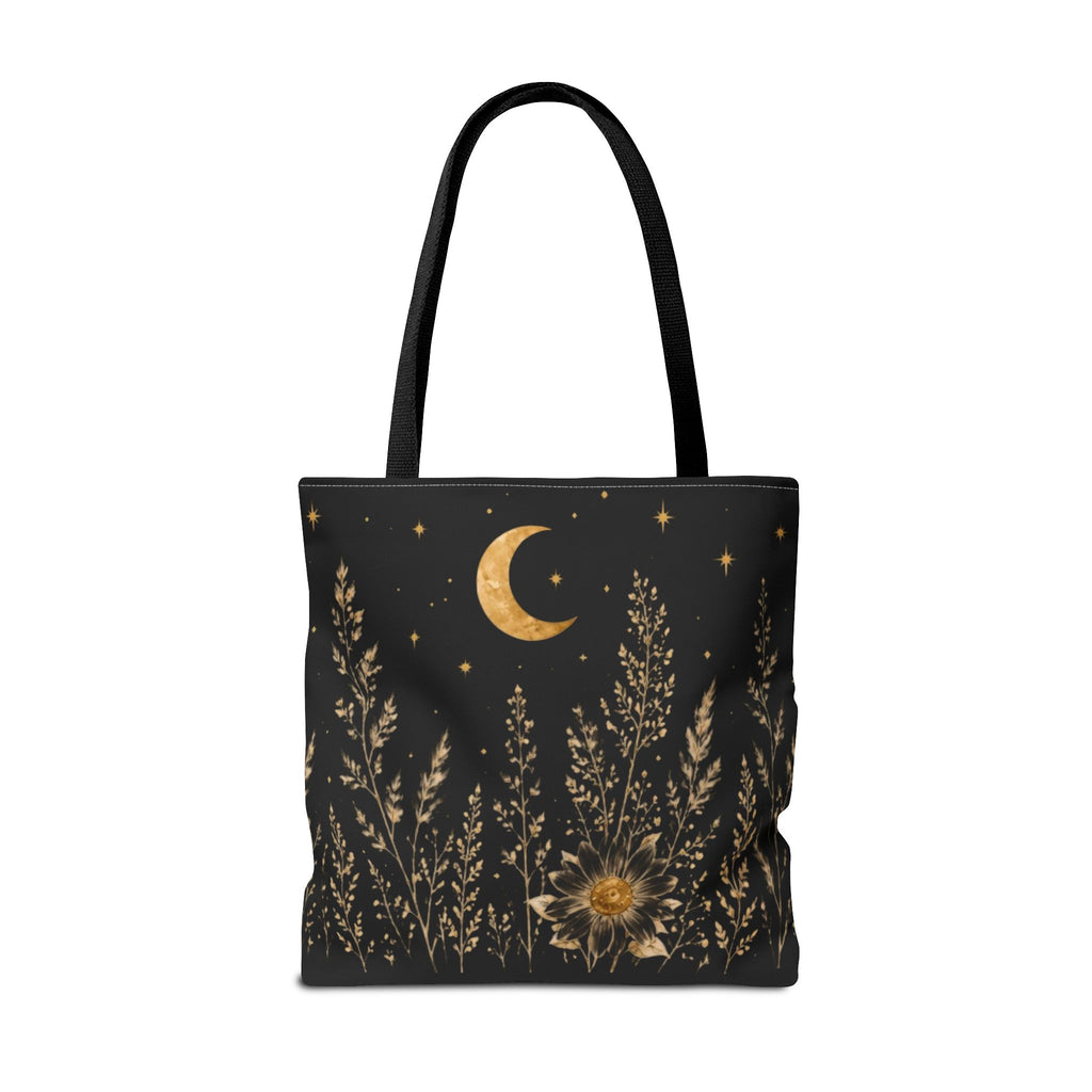Celestial Wildflower Moon Tote Bag | Boho Botanical Canvas Shoulder Bag