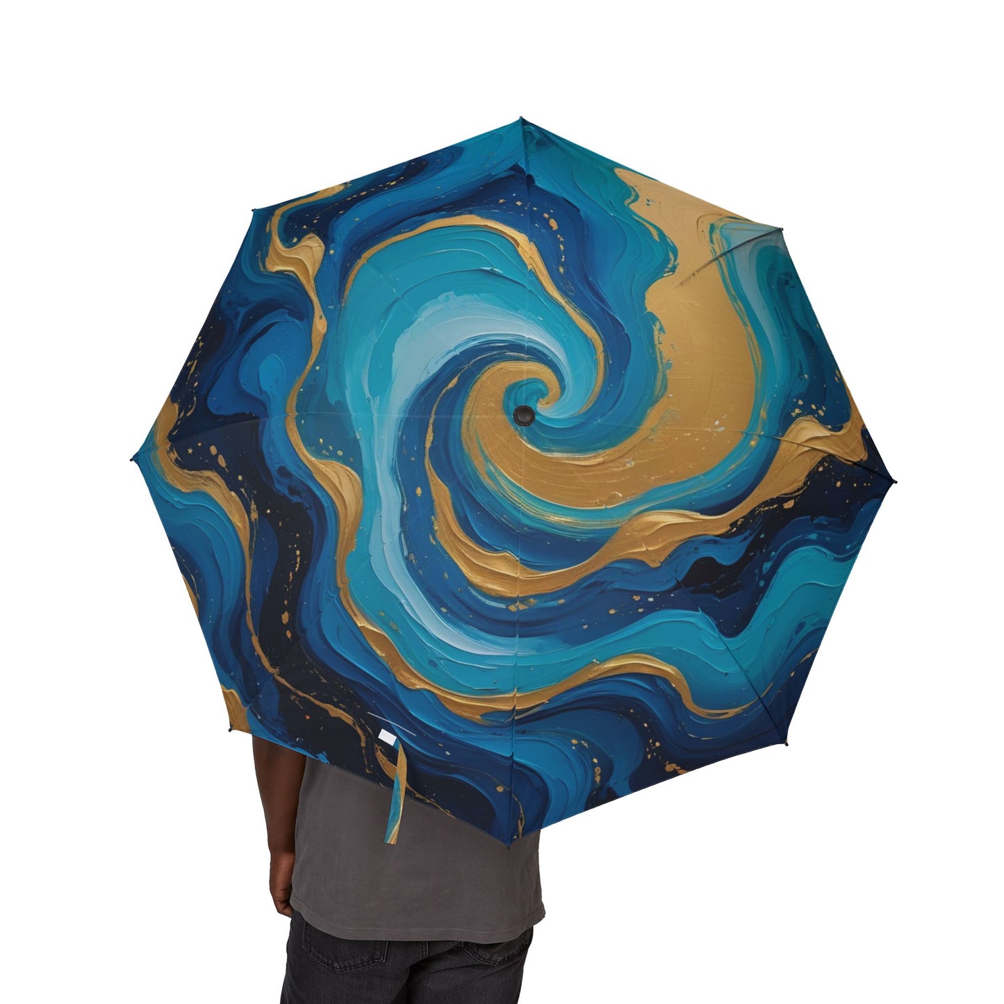 Tide’s Dream Umbrella – Ocean Swirl Foldable Rain Cover
