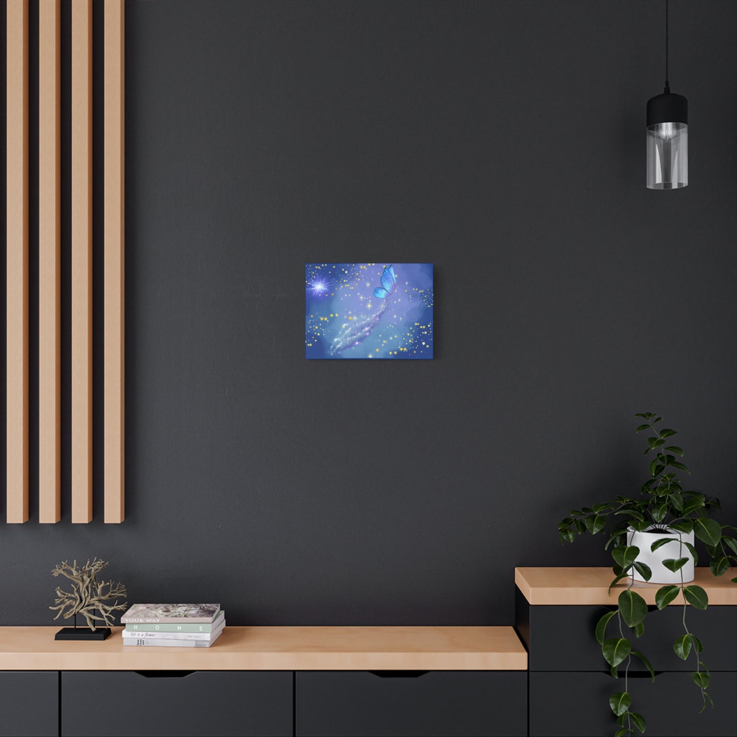 Celestial Butterfly Canvas Wall Art – Galaxy-Inspired Matte Print with Stars and Cosmic Trail