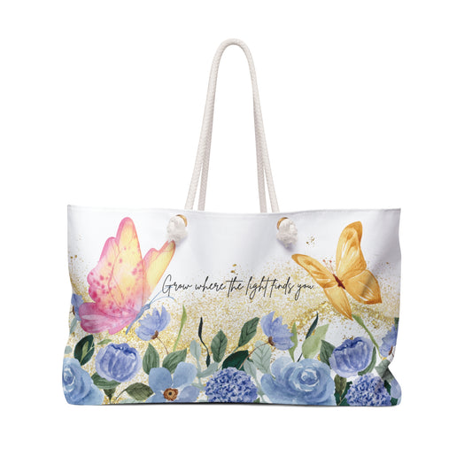 Floral Butterfly Weekender Bag - "Grow Wherever the Light Finds You"