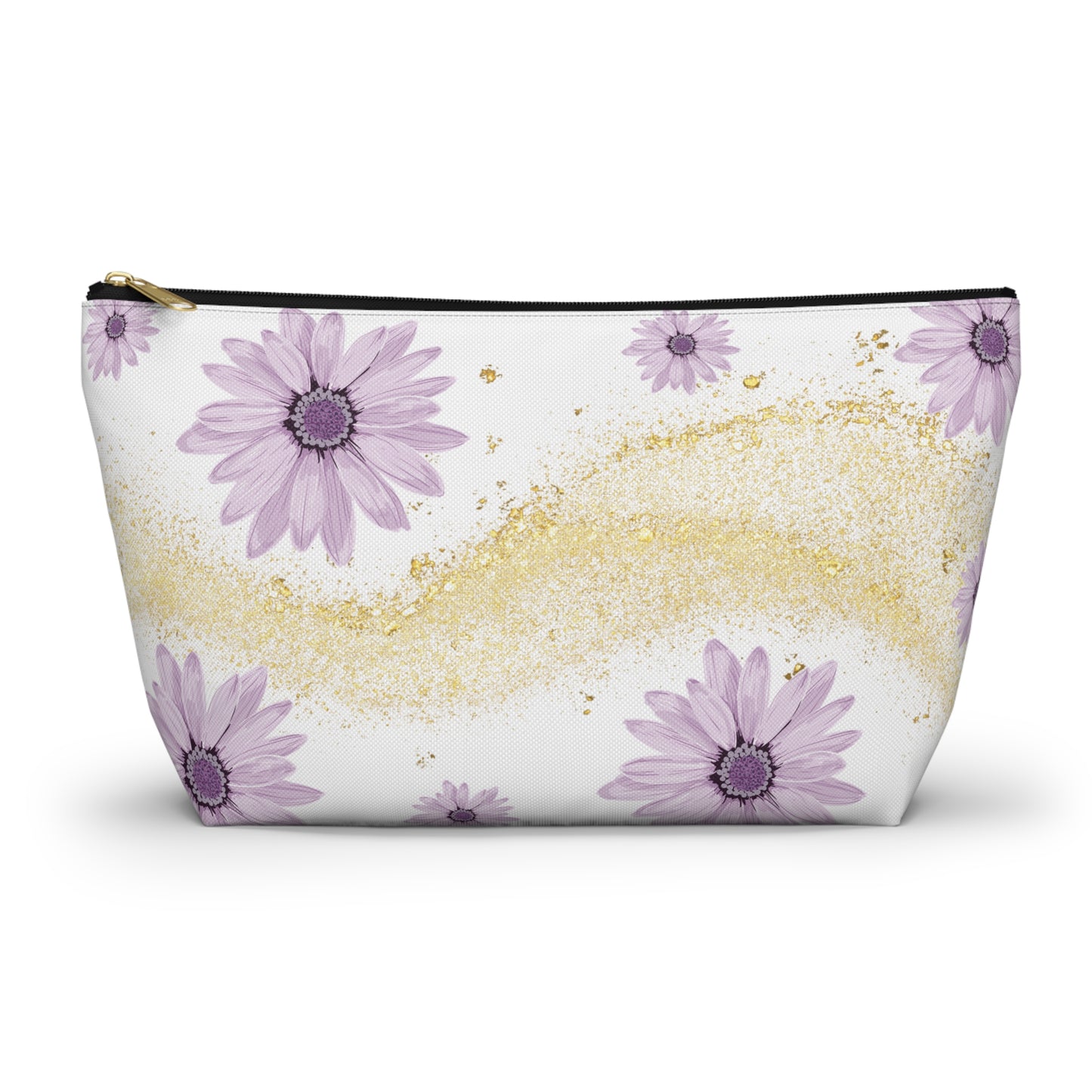 Floral Gold Sparkle Accessory Pouch, Perfect for Makeup, Travel, Gifts, and Summer Vibes