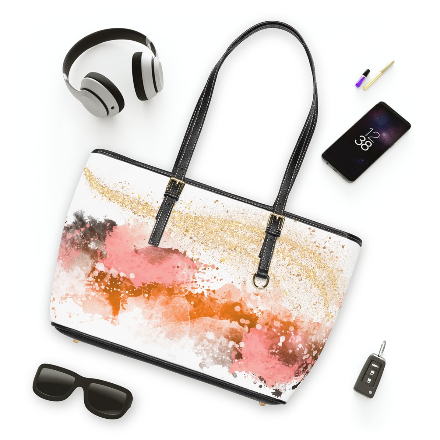 Sunset Watercolor Leather Shoulder Bag – Elegant Artistic Tote – Boho Chic Handbag
