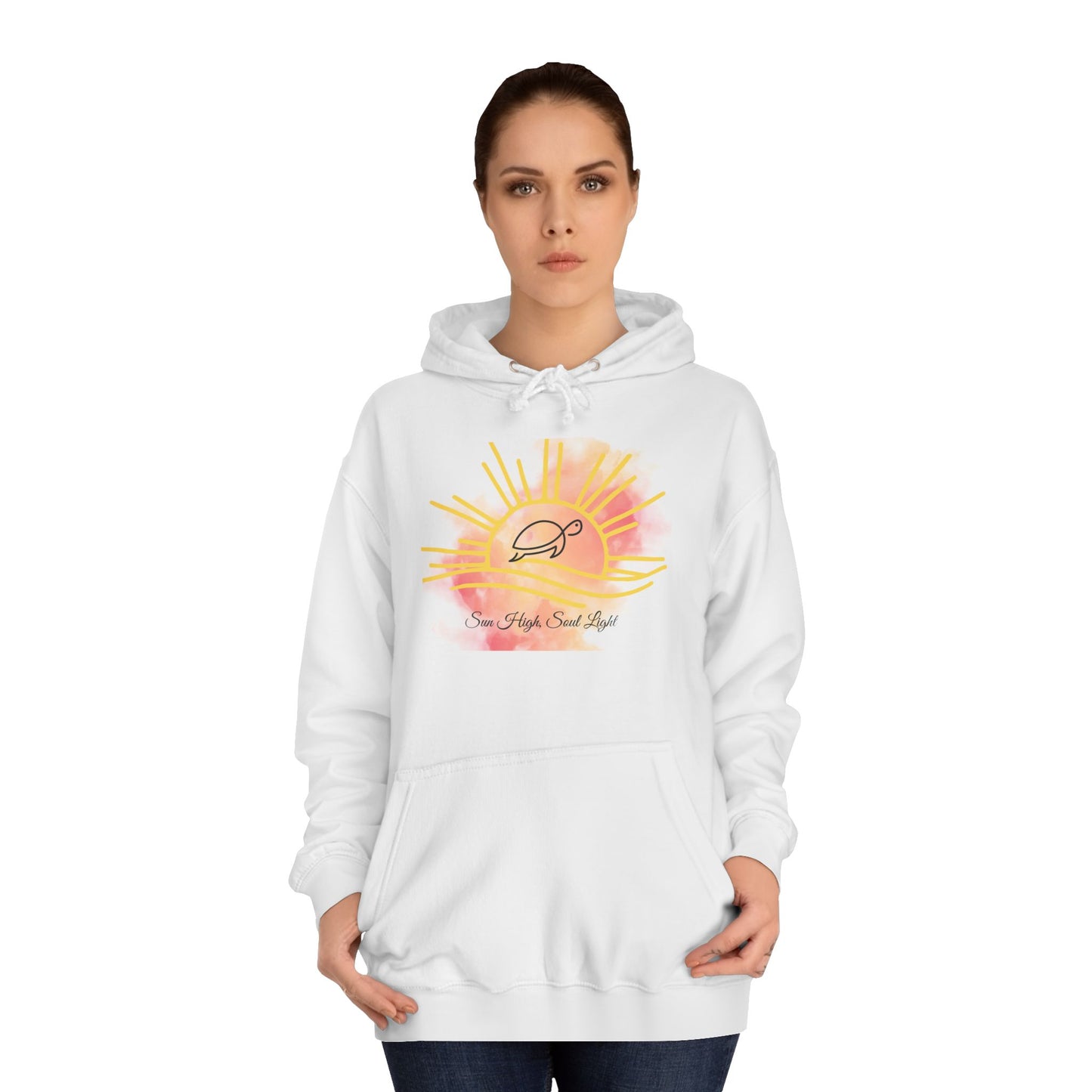 Sun High Soul Soft Hoodie – Watercolor Turtle & Sunrise Sweatshirt | Cozy Coastal Quote Hoodie