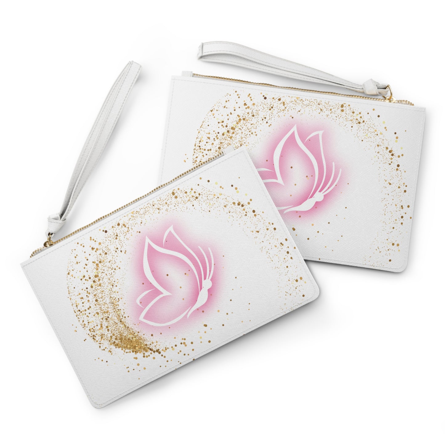 Elegant Butterfly Clutch Bag – Pink and Gold Wristlet – Inspirational Travel Accessory