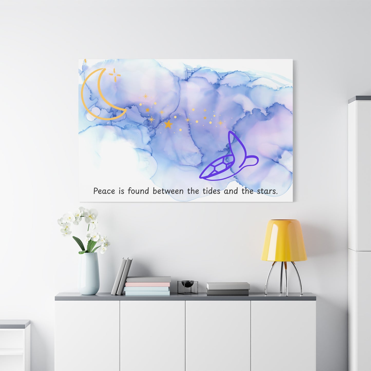 Inspirational Canvas Art - 'Peace is Found Between the Tides and the Stars' Celestial Ocean Canvas Wall Art – Moon, Stars & Tides Quote | Stardust Cove