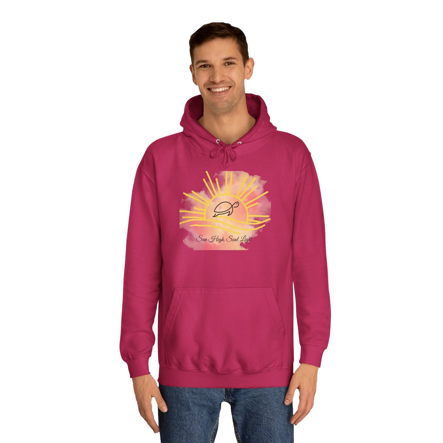 Sun High Soul Soft Hoodie – Watercolor Turtle & Sunrise Sweatshirt | Cozy Coastal Quote Hoodie