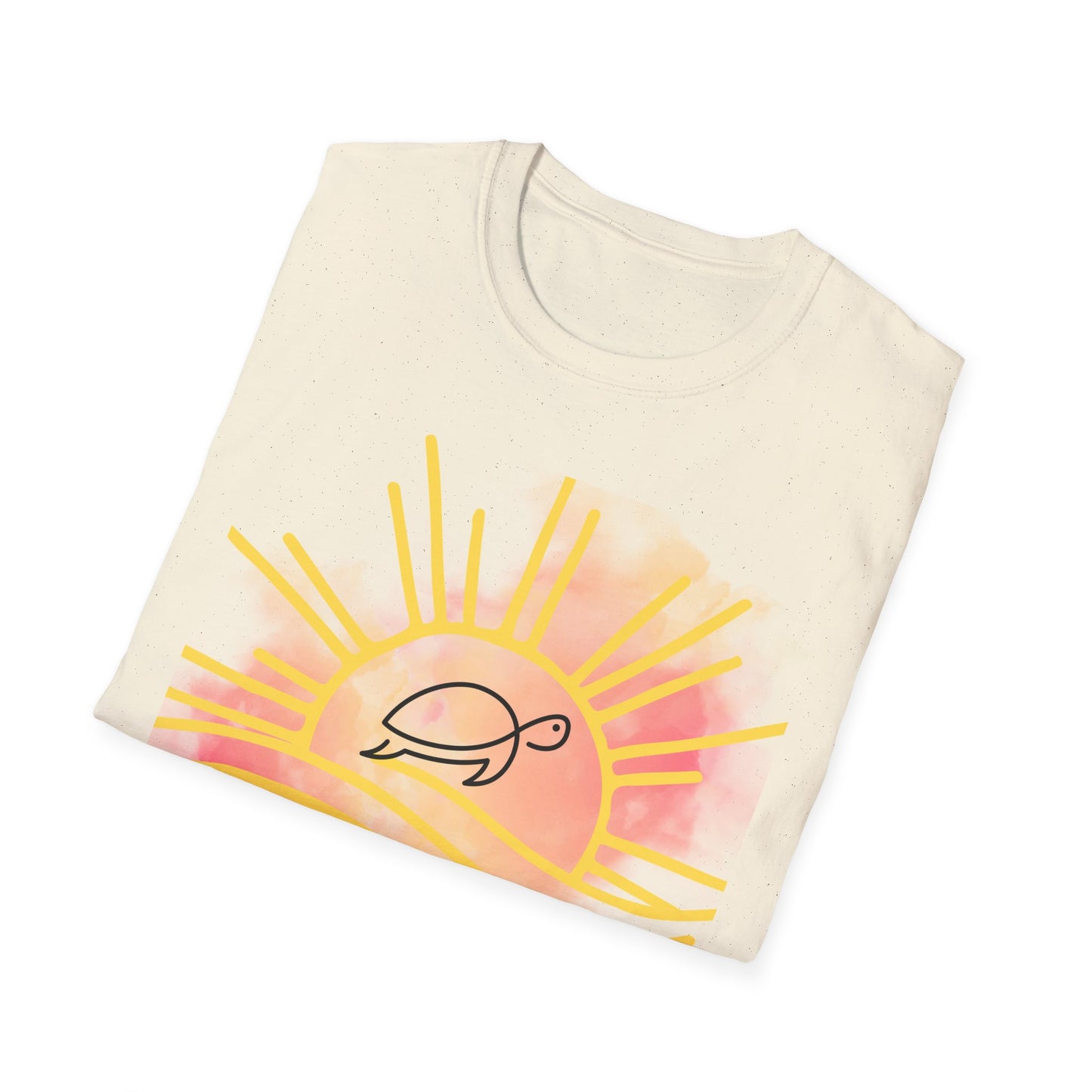 Sun High Soul Soft T-Shirt – Watercolor Sunrise & Turtle Tee | Uplifting Coastal Shirt
