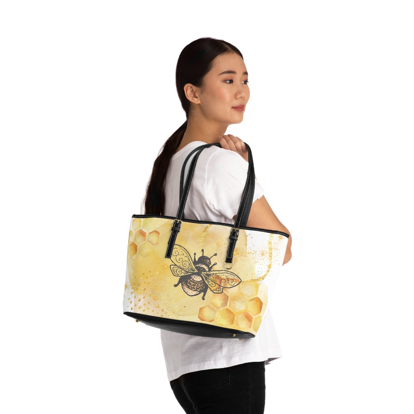 Bee and Honeycomb PU Leather Tote Bag – Whimsical Shoulder Purse | Stardust Cove
