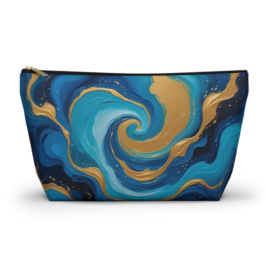 Tide Dreams Accessory Pouch – Celestial Blue & Gold Swirl Bag