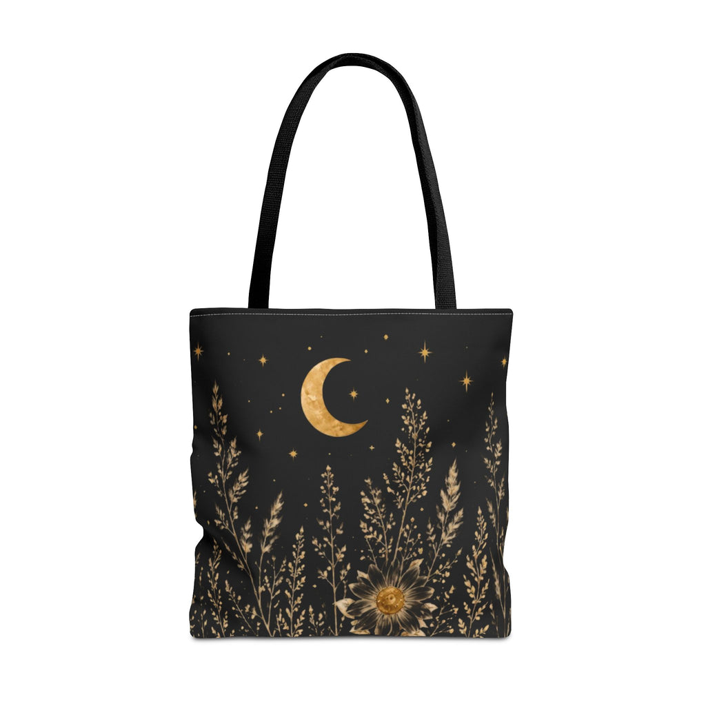 Celestial Wildflower Moon Tote Bag | Boho Botanical Canvas Shoulder Bag