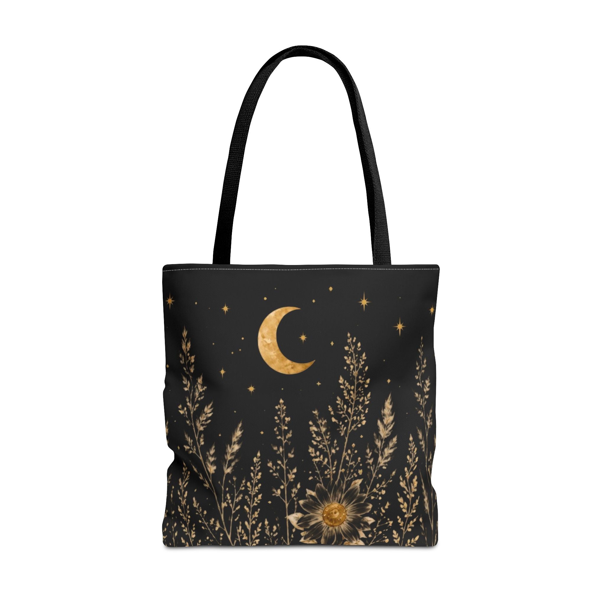 Celestial Wildflower Moon Tote Bag | Boho Botanical Canvas Shoulder Bag