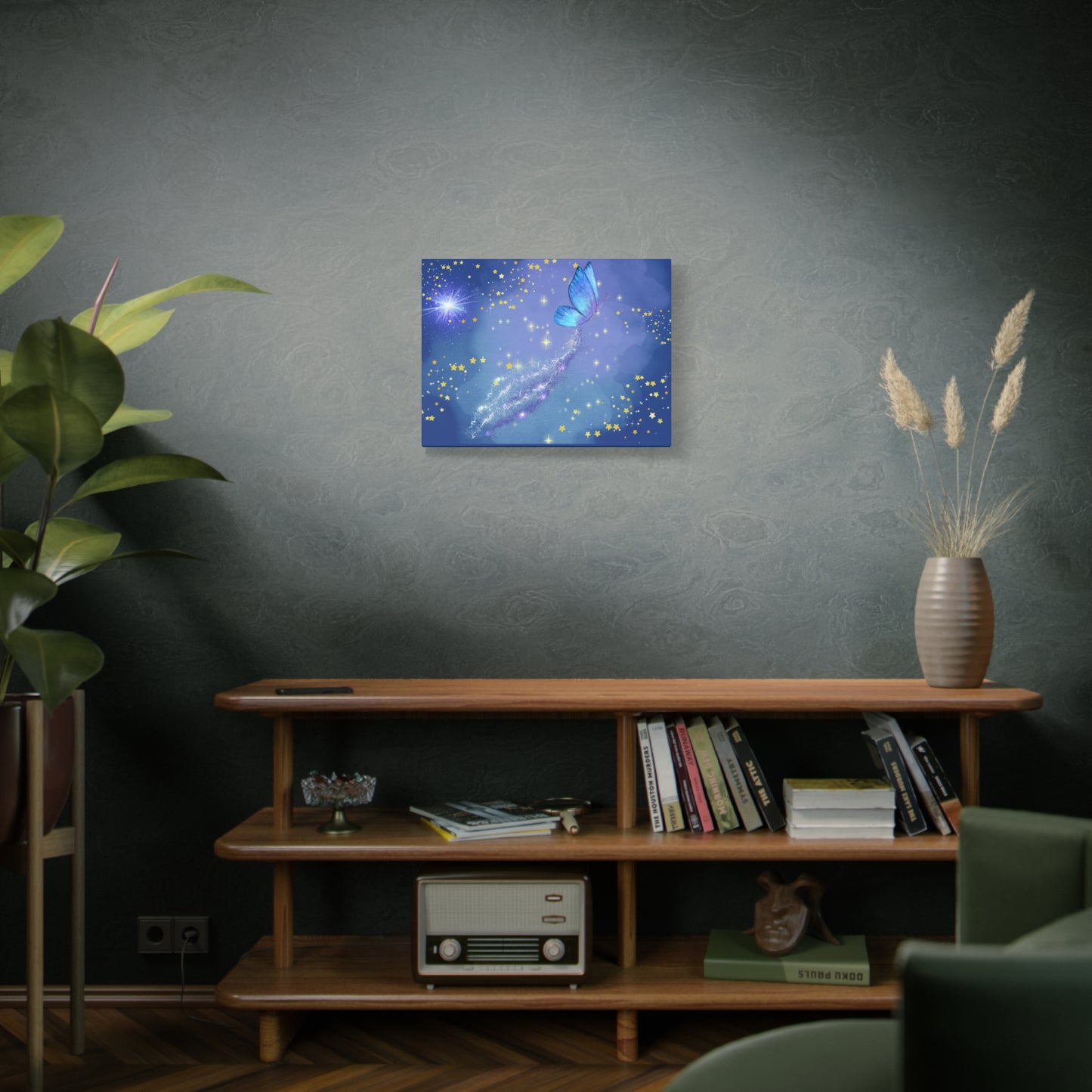Celestial Butterfly Canvas Wall Art – Galaxy-Inspired Matte Print with Stars and Cosmic Trail