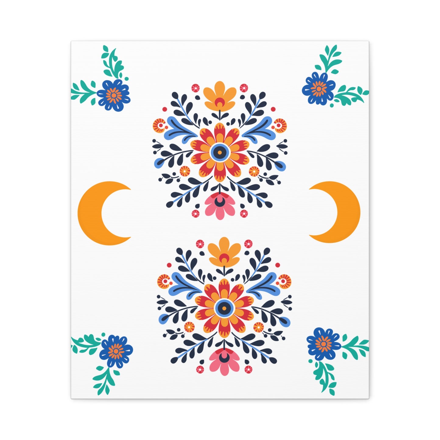 Celestial Bloom Canvas Wall Art – Moon & Floral Folk Art Print | Mystical Home Decor | Stardust Cove Exclusive