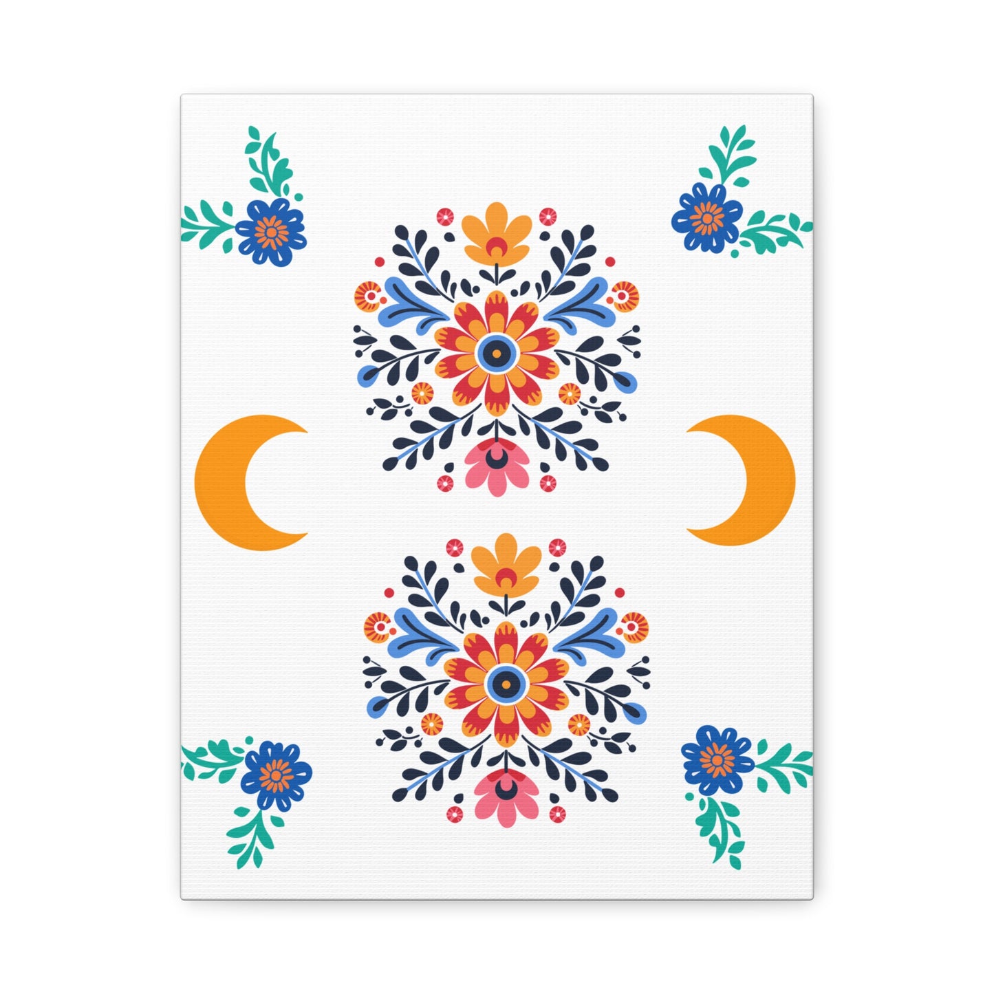 Celestial Bloom Canvas Wall Art – Moon & Floral Folk Art Print | Mystical Home Decor | Stardust Cove Exclusive