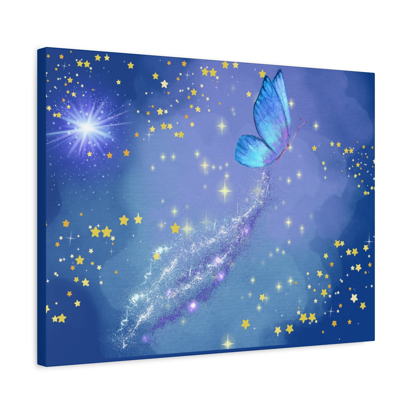 Celestial Butterfly Canvas Wall Art – Galaxy-Inspired Matte Print with Stars and Cosmic Trail