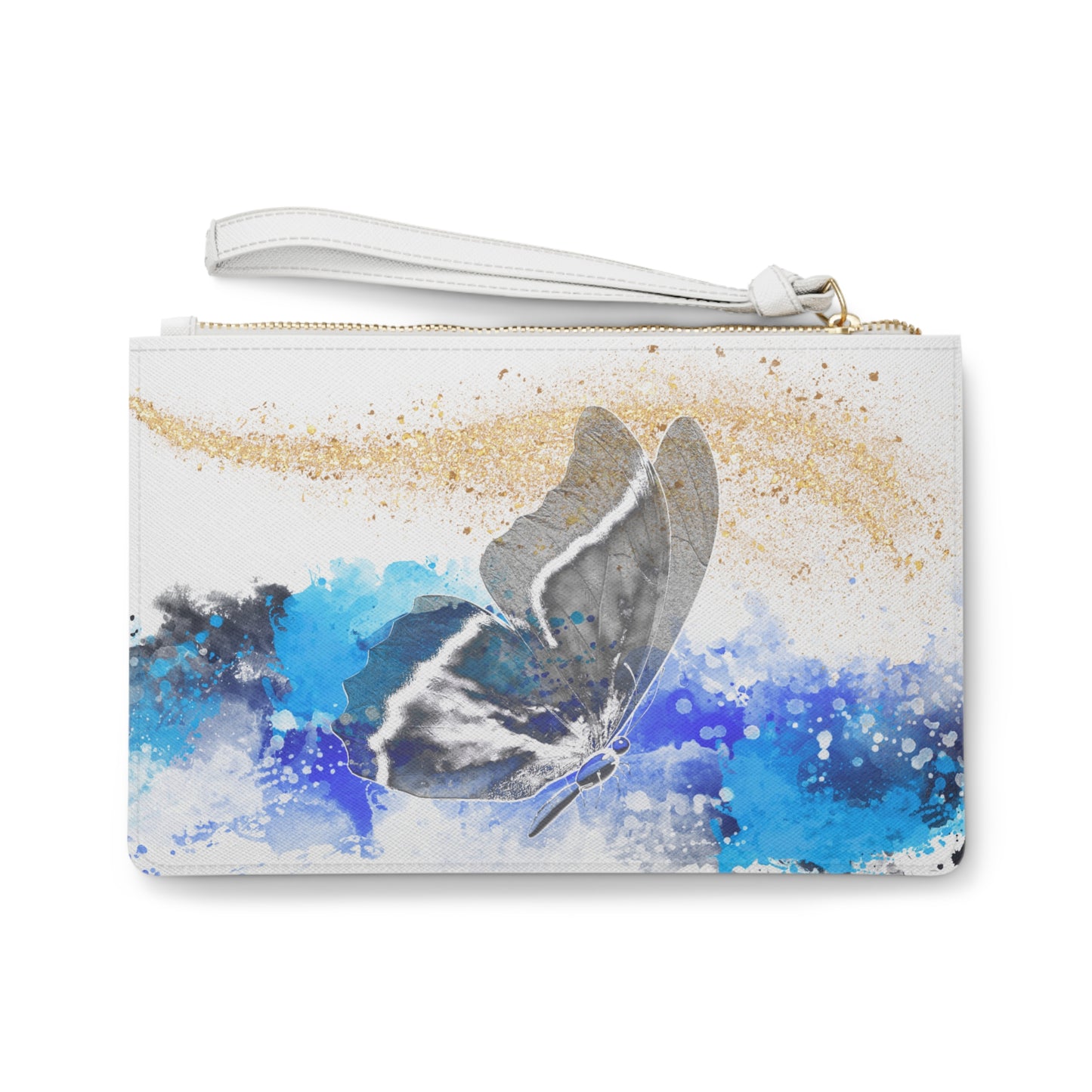 Watercolor Blue Butterfly Clutch Bag – Artistic Wristlet – Boho Chic Travel Accessory