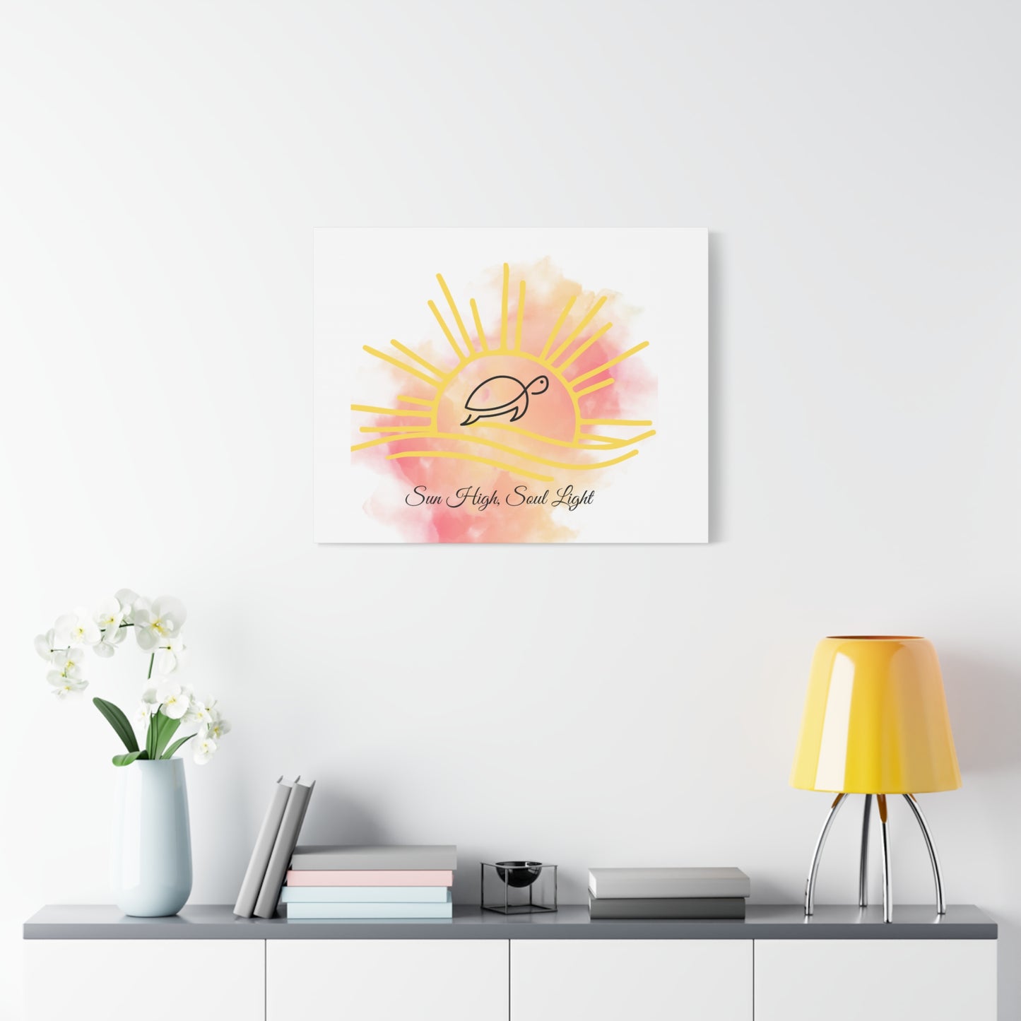 Sun High Soul Light Canvas – Watercolor Turtle & Sunrise Wall Art | Coastal Inspirational Decor